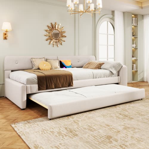 Sänglinne 90x200 cm med utdragbar säng & USB | Multifunktionell komfort Beige