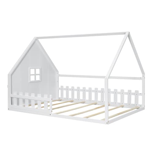 Vit platt säng 140x200 cm | Säker & stabil för barn | furu White