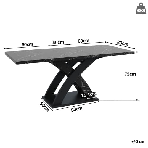 Udtrækbart spisebord 120-160 cm, til op til 6 personer, træbord i sort, alsidigt til køkken & balkon Black