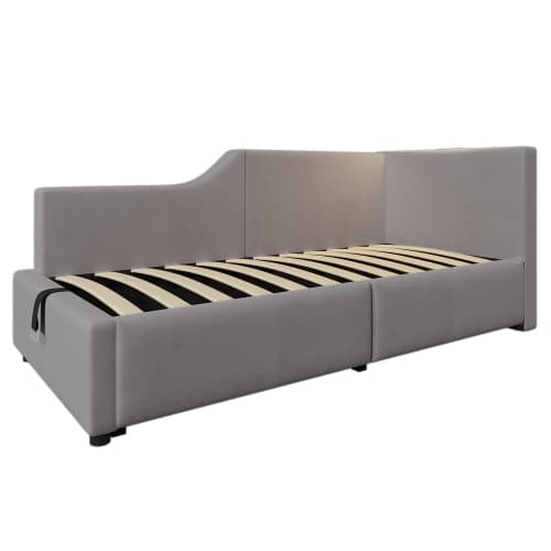 Dagsäng 90x200cm, bäddsoffa med hydraulisk förvaring, läslampa och USB-C laddningsfunktion Gray