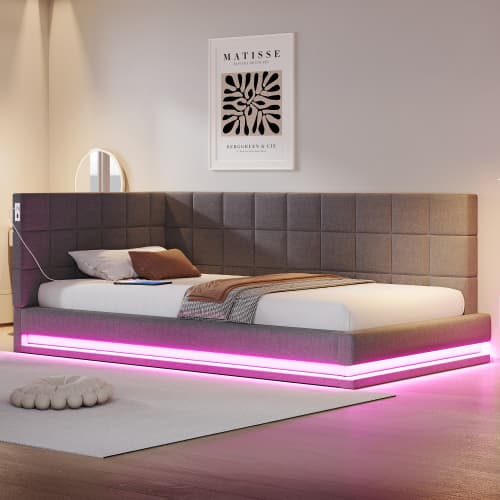 Bäddsoffa 90x200 cm - grå sammet (hudvänlig) - Med LED-ljusramp & USB - inkl. ribbotten - multifunktionell gästsäng Gray