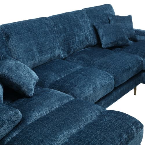 U-formad soffa med dubbla fällbara säten - chenilletyg, sektionssoffa för vardagsrum och kontor Blue