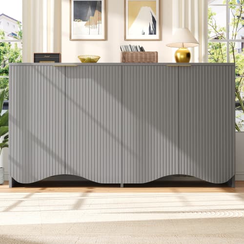 Modern skänk med vågmönsterdesign – grå buffé (140×40×85 cm) för matsal & vardagsrum Grey