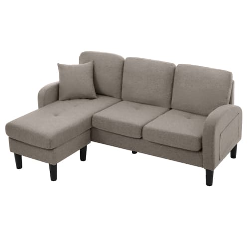 L-formad hörnsoffa med schäslong – modern 3-sitssoffa i bomullslinne som andas Antique Dark Grey