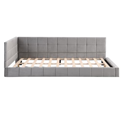 Premium grå bäddsoffa 140x200 cm - multifunktionell säng med sammetsöverdrag & ribbotten Gray