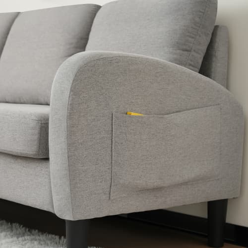 L-formad premium hörnsoffa med schäslong – 3-sits i bomullslinne som andas Grey