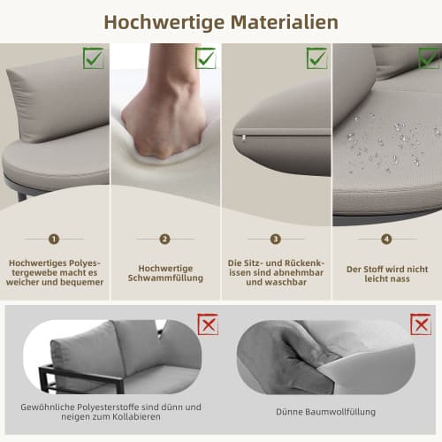 Modern 5-sits trädgårdsmöbelset med glasbord – elegant loungeset i grått Grey