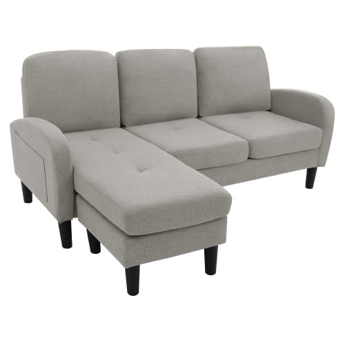 L-formad premium hörnsoffa med schäslong – 3-sits i bomullslinne som andas Grey