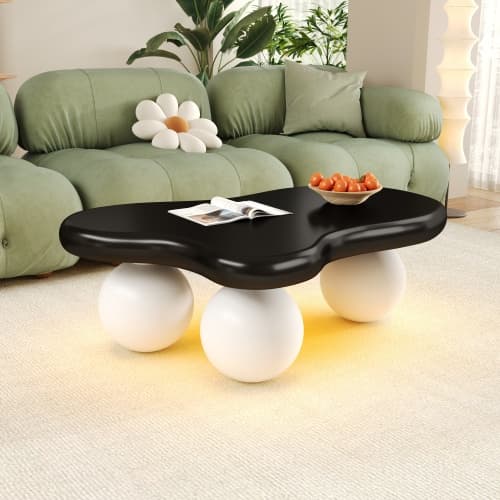 Cloud Style soffbord med LED-belysning – Modernt soffbord med 16 färger & runda ben Black + White