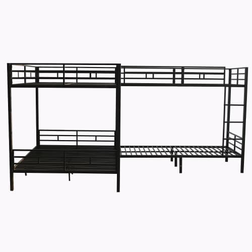 Våningssäng med multibäddskonfiguration, 90x200cm & 140x200cm, trestegsstege, robust järnsäng, svart Black