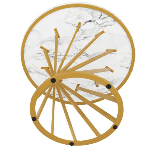 Modernt runt matbord med gulddetaljer (80×80×76 cm) – elegant multifunktionell lösning Golden+White