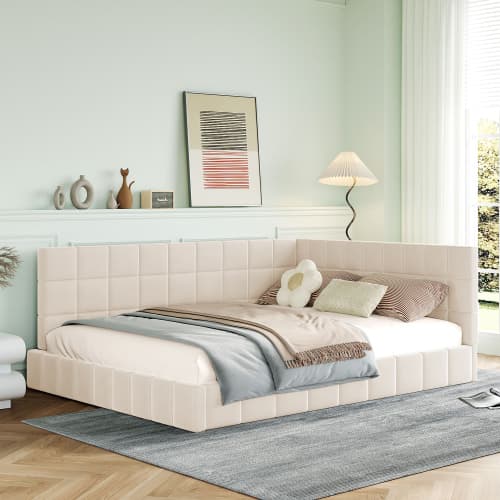 Premium bäddsoffa 140x200 cm - multifunktionell säng med sammetsöverdrag & sängbord Pink