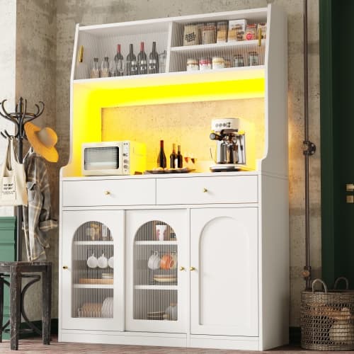 Modernt matrum med LED-belysning – 2 lådor, justerbara hyllor & 3 ljusfärger – vit White