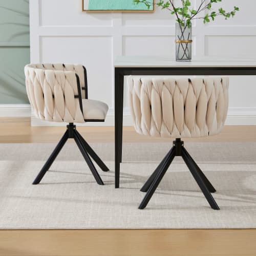 Sammet fåtölj set om 2 med 180° svängfunktion - kraftig ram, ergonomisk, sammetslen Ivory