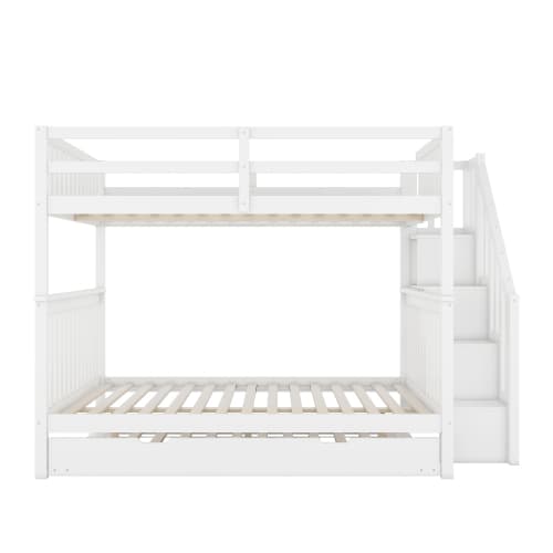 140x200 cm våningssäng med trappor & lådor – vit – EN 747-1 certifierad, hög säkerhetsskena – platsbesparande dubbel våningssäng White
