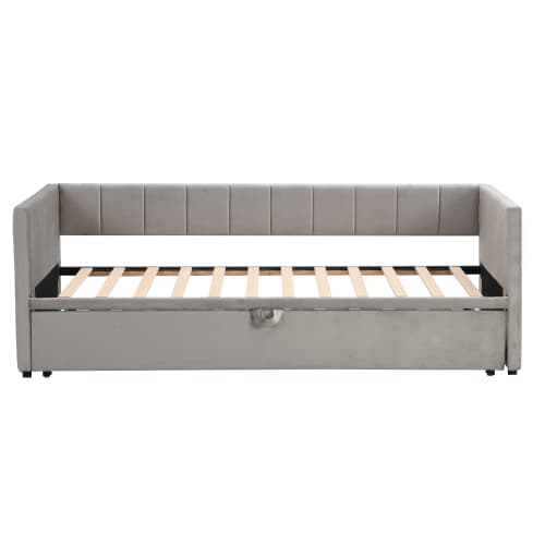 Utdragbar bäddsoffa 90/180×200 cm | sammetsgrå | Med sänglåda | multifunktionell säng Gray