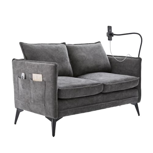 Modern dubbelsoffa med förvaring & smarta funktioner – bekväm tygsoffa för små rum Gray