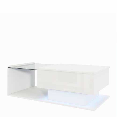 【Højglans hvidt sofabord】Med LED-belysning & glasplade, moderne sidebord med opbevaringsplads White