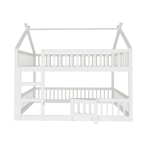 Barnsäng 140×200 cm | Massivt trä | Med trappor & loftdesign | Vit White