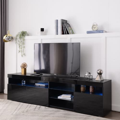 TV-skab 180 cm sort med LED-belysning, lyst panel & opbevaring til stuen Black