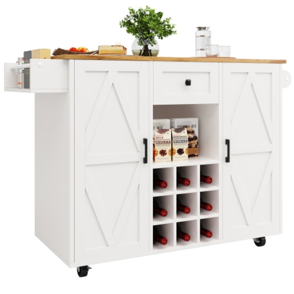 Modern köksö, köksskåp, buffé, serveringsvagn med trästruktur, buffé White