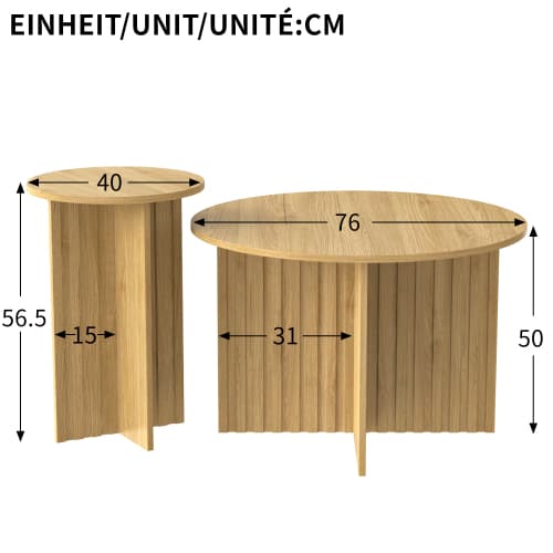2-delt træ Nest bord sæt | Runde sofaborde i Scandi design | Pladsbesparende & alsidig | Robuste MDF-plader | Hvid Natural