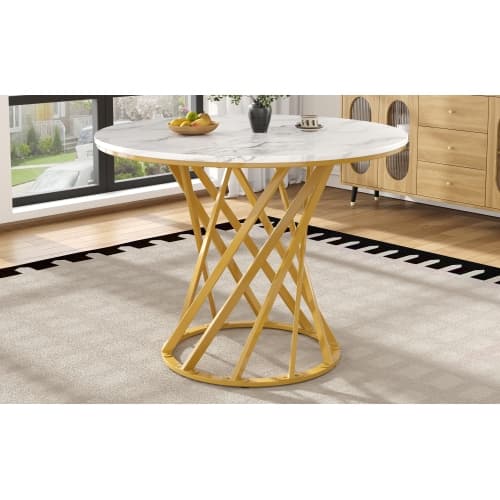 Modernt runt matbord med gulddetaljer (80×80×76 cm) – elegant multifunktionell lösning Golden+White