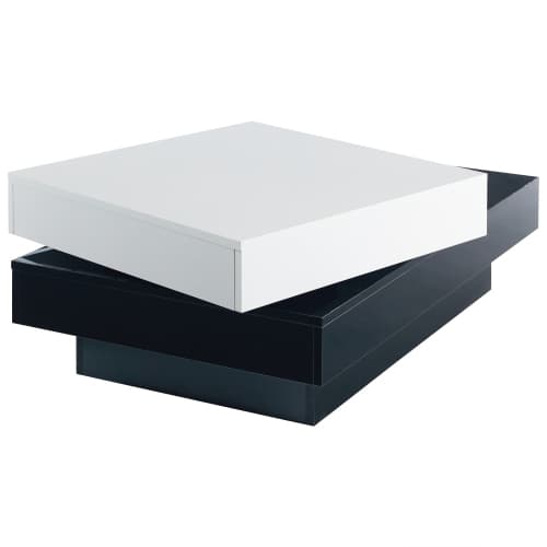Roterbart soffbord med svart och vit söm, modernt, enkelt soffbord med högblank yta White+Black