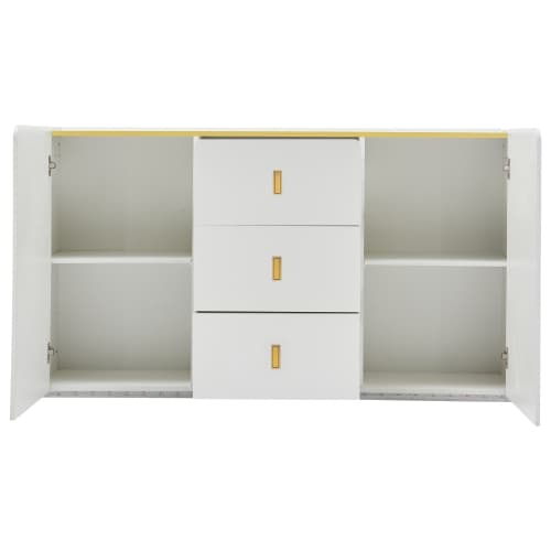 LED Skænk 150 cm Bred Med 2 Døre & 2 Skuffer, Multifunktionel Kommode & Highboard Med Belysning White