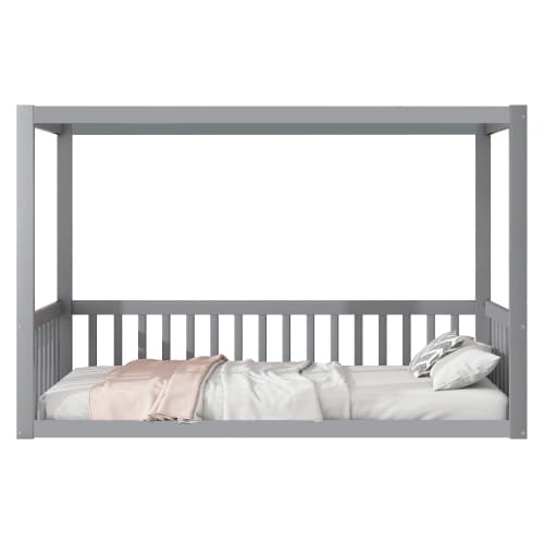 Barnsäng 90 x 200 cm | Massiv trä sänghimmel i grått för barn & tonåringar Gray