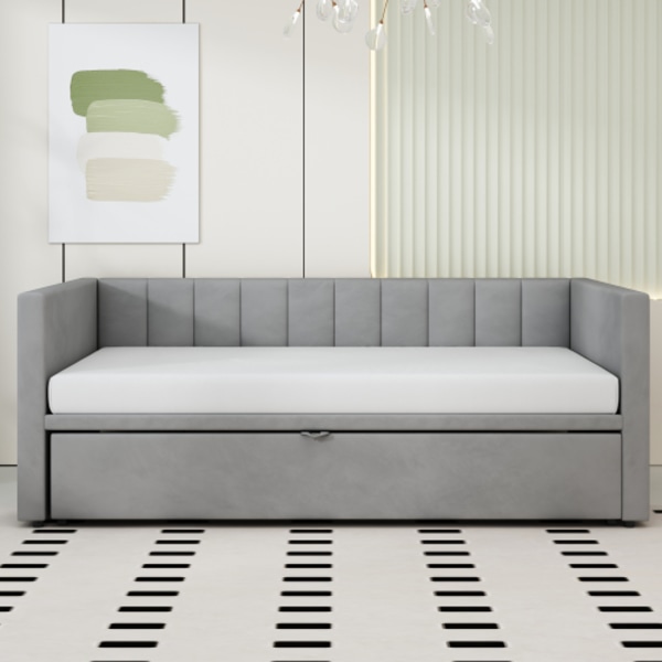 Utdragbar bäddsoffa 90/180×200 cm | sammetsgrå | Med sänglåda | multifunktionell säng Gray