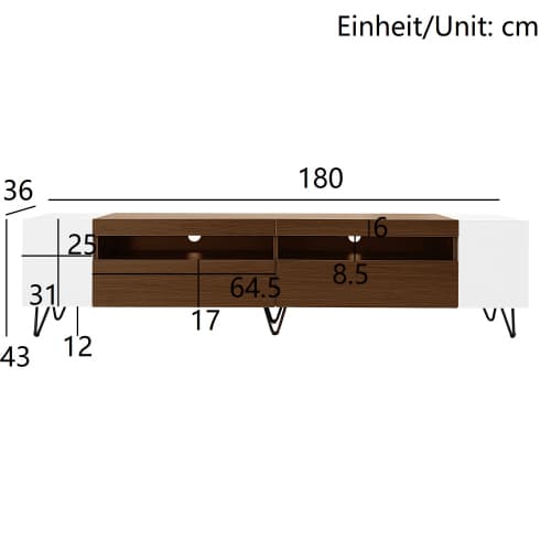 Modernt TV-skåp, vit och träoptik – längd 180 cm White