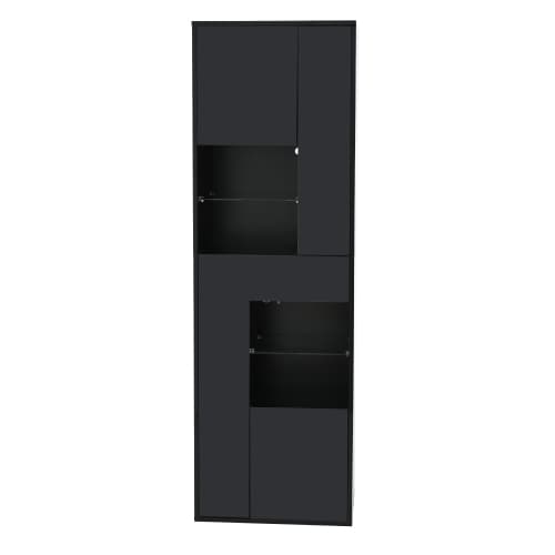 Vitrineskabe med LED-belysning, højt skab 170 cm med skuffe og glasvitrine, højglans, sort Black