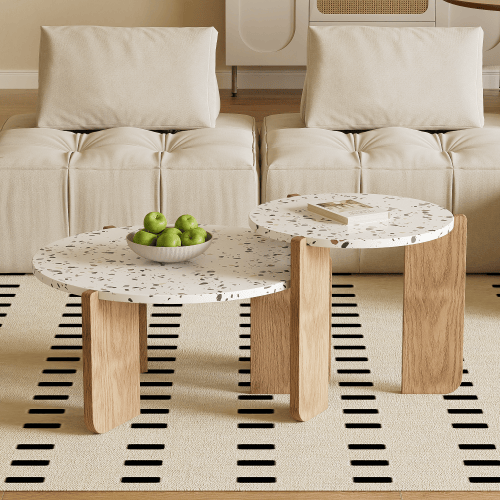 Kombinationsset med 2 soffbord, stapelbara sidobord för vardagsrum & balkong, modern white