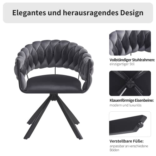 Premium sammetsset (2 st) i grått – lyxig matsal & sminkstol med klofötter Gray