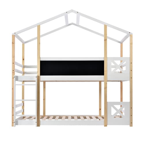 Sängträdkoja med stege 90 x 200 cm, högsäng för barn – 2x säng – Natur & Vit White