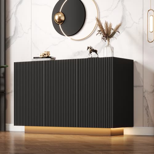 Modern svart LED skänk 120cm - marmoroptik & Bluetooth-ljusstyrning - Vertikal belysning - Praktisk vardagsrumsmöbel Black