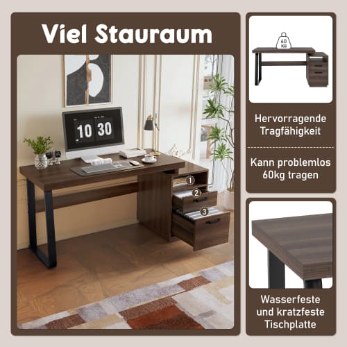 Modernt skrivbord 135x54 cm – Minimalistisk design med MDF-skiva & stålrörsram, multifunktionell & tyst Brown