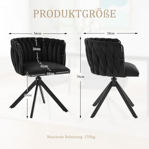 Sammet fåtölj set om 2 med 180° svängfunktion - kraftig ram, ergonomisk, sammetslen Black