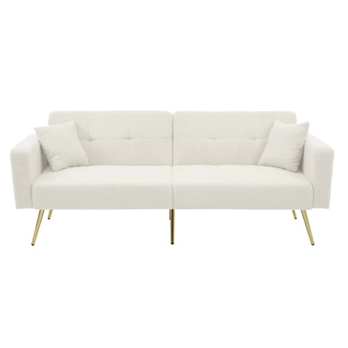 Premium bäddsoffa med sängfunktion – 180x90 cm, justerbart ryggstöd, ben i guldmetall, inkl. kuddar & sidofickor White