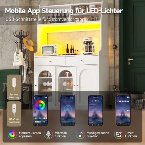Modernt matrum med LED-belysning – 2 lådor, justerbara hyllor & 3 ljusfärger – vit White
