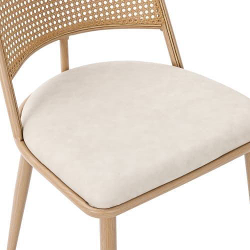 Fåtölj med rottingrygg och PU-sits, beige vardagsrumsstol för sovrum och vardagsrum Beige