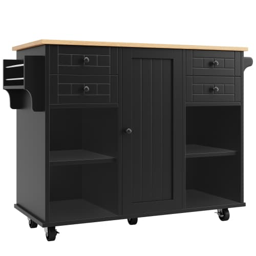 Modern köksö (127×46×91,5 cm) köksskåp med träådring, matvagn med multifunktionell förvaring Black