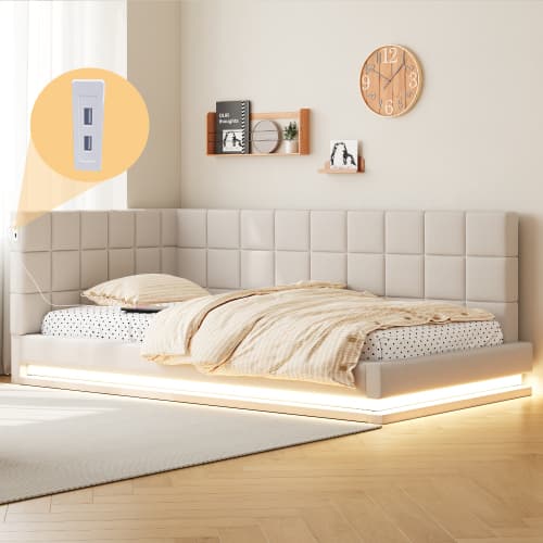 Bäddsoffa 90x200 cm - multifunktion med LED-ljus & USB - Beige sammet - inkl. säng och frukost - bed & breakfast Beige