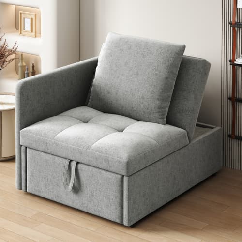 3-i-1 sovesofa lavet af linned – polstret seng med justerbart ryglæn, pladsbesparende multifunktionel sovesofa til små rum Gray