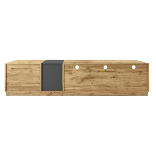 TV-bord 200 cm moderne, kommode med kontrasterende farver, åbne rum & kabelstyring, lowboard Oak