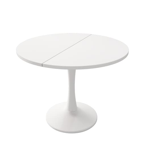 Utdragbart matbord, ovalt matbord, soffbord, längd 100/140 x bredd 100 x höjd 75 cm, modernt enkelt matbord, vit White