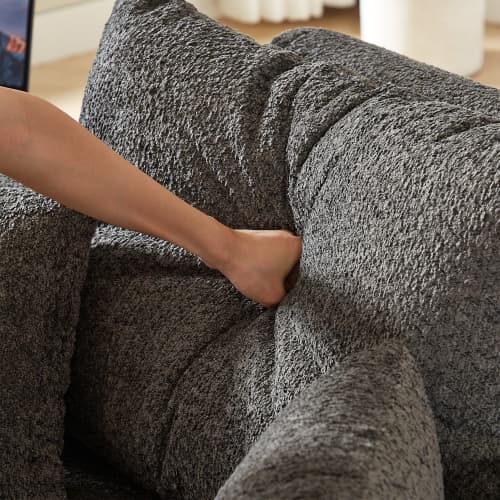 Fåtölj i chenille, ingen montering krävs, fluffig gungstol för vardagsrum & sovrum, modern & bekväm Grey