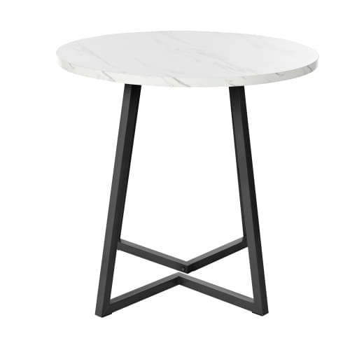 Modernt runt matbord med marmor och metallram – elegant design i vitt/svart (diameter 80 cm) White+Black