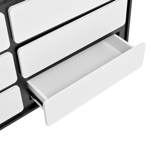 【Sideboard 140x38cm Modern】Kommod med 6 lådor & sminkspegel, förvaring, vit högglans White